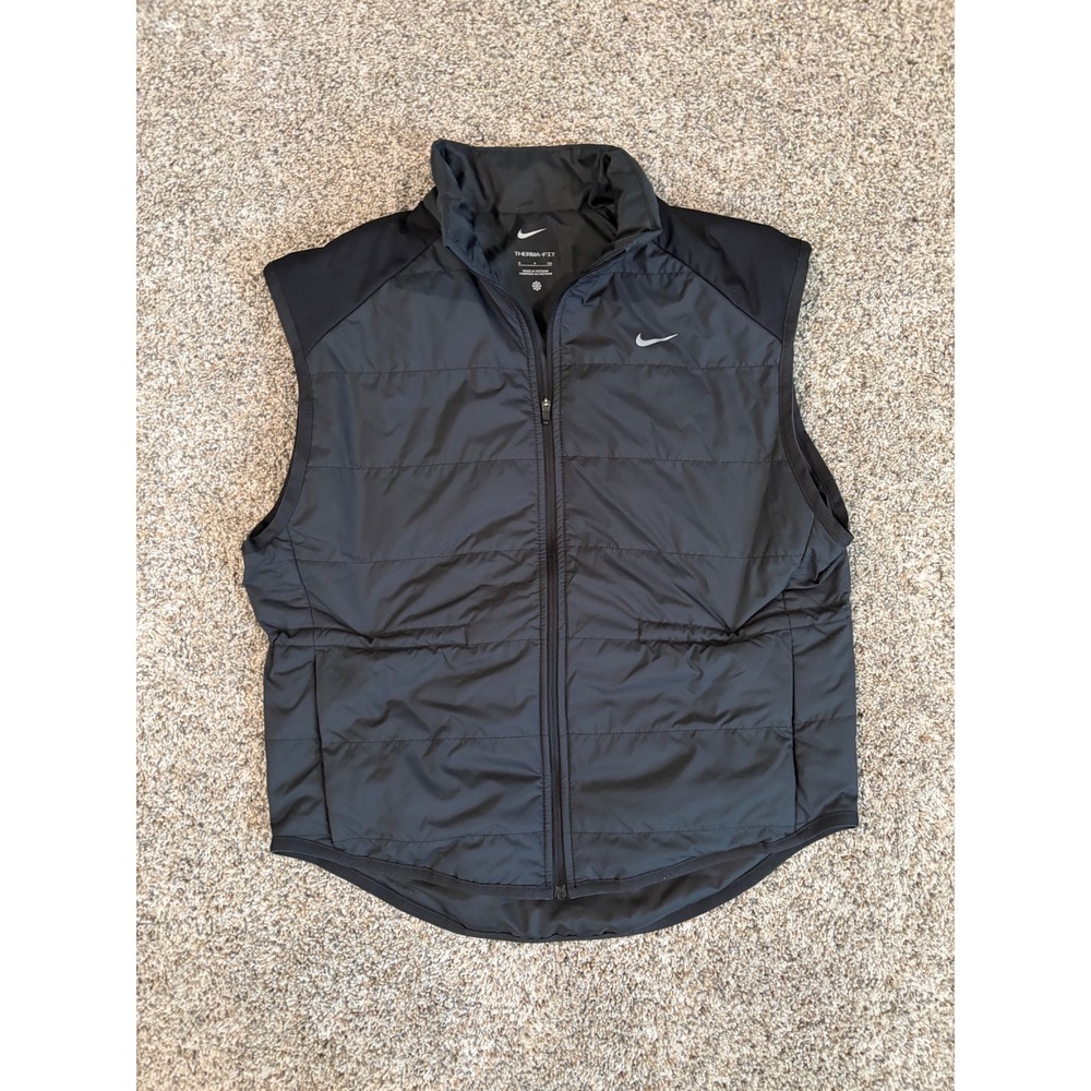 Nike Therma-FIT Womens Running Vest Black Quilted Puffer Full Zip Small